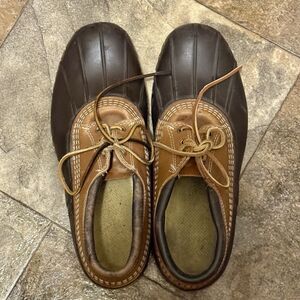 LL Bean Duck Boots Brown Low Rubber Moc Waterproof Shoes Leather Men's Size 12 M